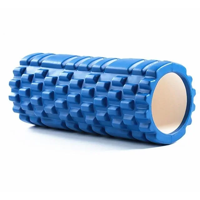 Blue yoga foam roller upper back