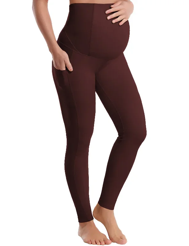 26 Side Pockets Maternity Yoga Pants mahoganymaroon