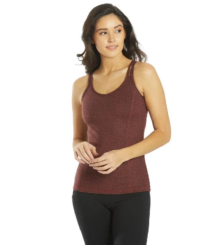 Everyday Yoga Radiant Cheetah Strappy Back Support Tank Burgundy Cheetah