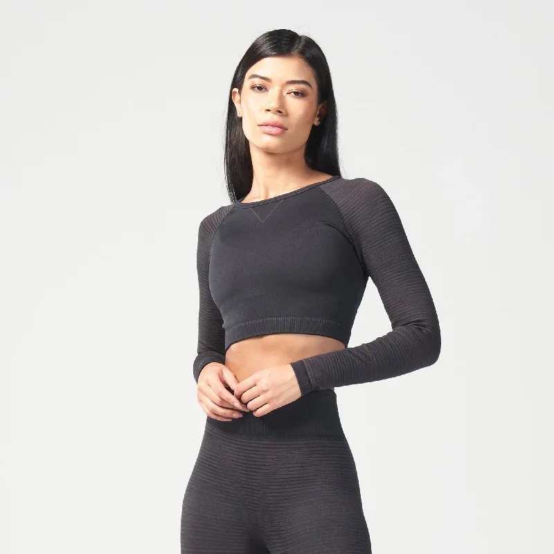 Infinity Stripe Seamless Crop Top - Black