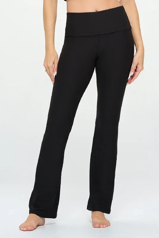 Jessica - Black - Fold - Over Waistband Straight Flare Compression Legging