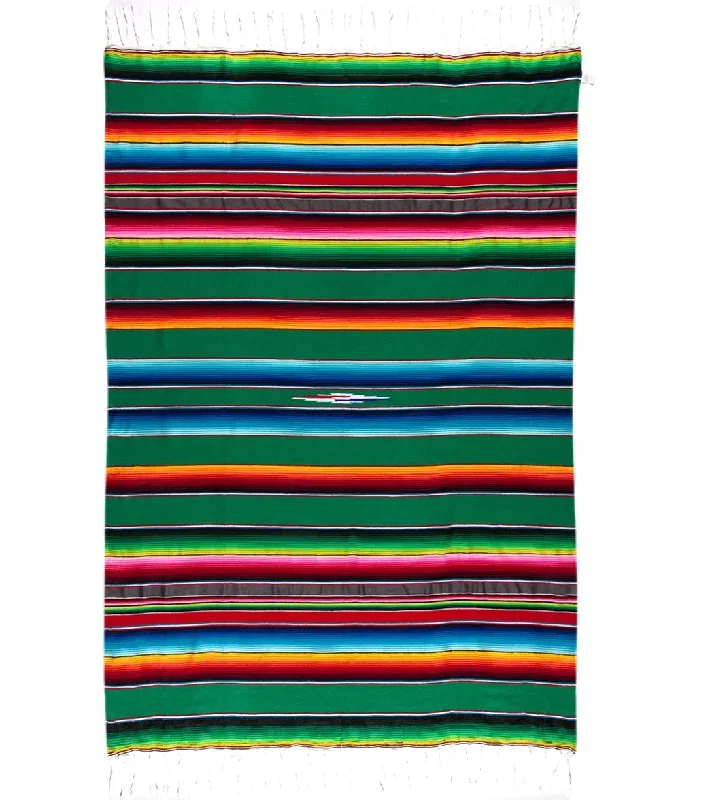 Native Yoga Large Mexican Serape Blanket Kelly Green