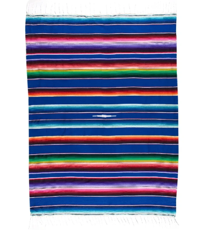 Native Yoga Large Mexican Serape Blanket Royal Blue