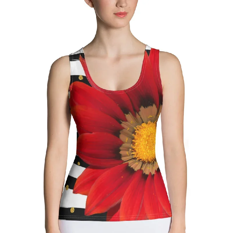 Red Flower Tank Top - Stripes - Striped Tank Top