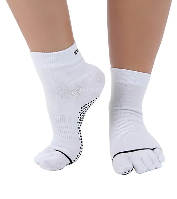 Toesox Ankle Length Full-Toe Yoga Grip Socks White