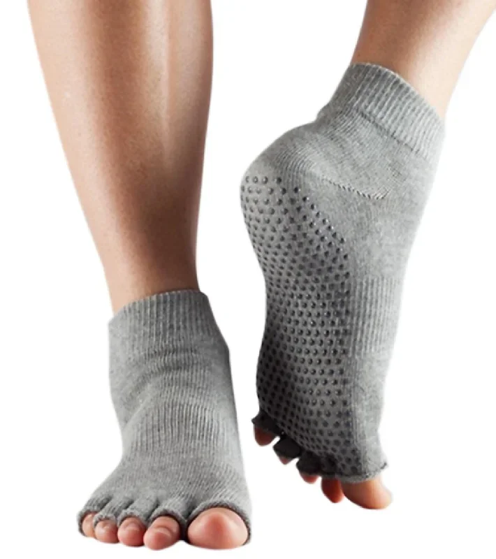 Toesox Ankle Length Half-Toe Yoga Grip Socks Heather Grey