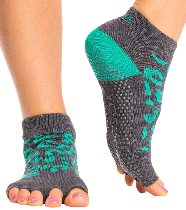 Toesox Ankle Length Half-Toe Yoga Grip Socks Wild Love Emerald