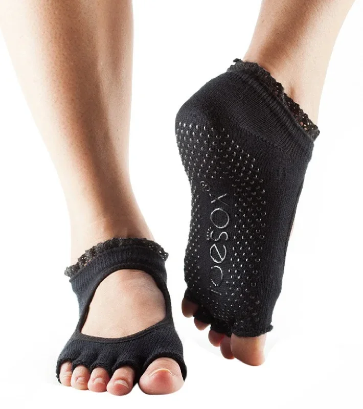 Toesox Bella Half-Toe Yoga Grip Socks Black Lace