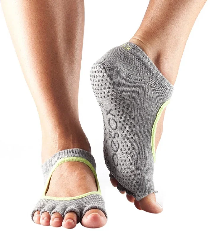 Toesox Bella Half-Toe Yoga Grip Socks Heather Grey/Limeaid