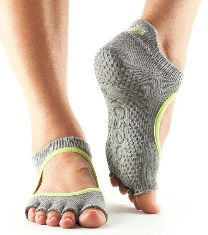 Toesox Bellarina Half-Toe Yoga Grip Socks Charcoal Grey/Lime