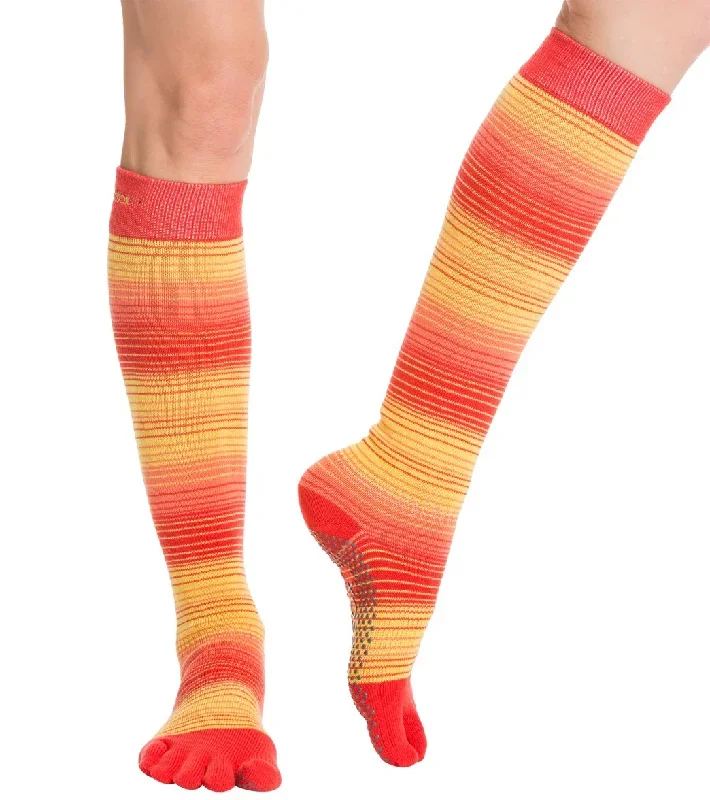 Toesox Knee High Scrunch Full-Toe Yoga Grip Socks Sunrise