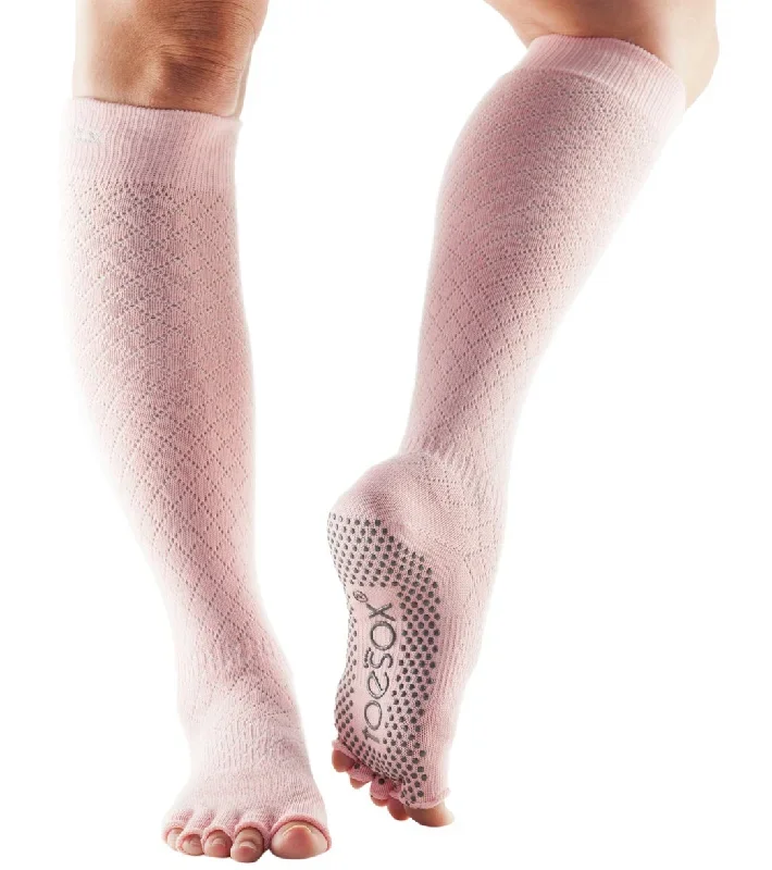 Toesox Knee High Scrunch Half-Toe Yoga Grip Socks Fishnet Kiss