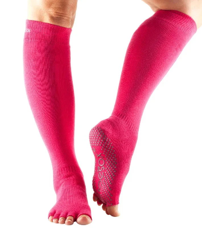 Toesox Knee High Scrunch Half-Toe Yoga Grip Socks Fuchsia