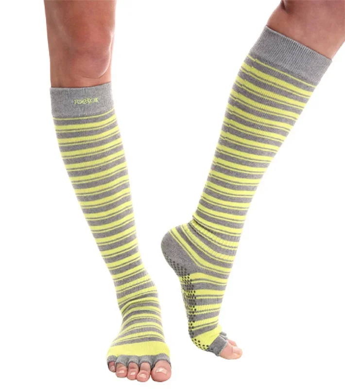 Toesox Knee High Scrunch Half-Toe Yoga Grip Socks Lemon Tree