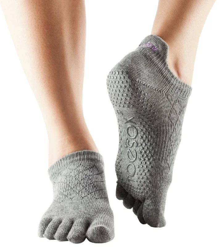 Toesox Low Rise Full-Toe Yoga Grip Socks Fishnet Storm