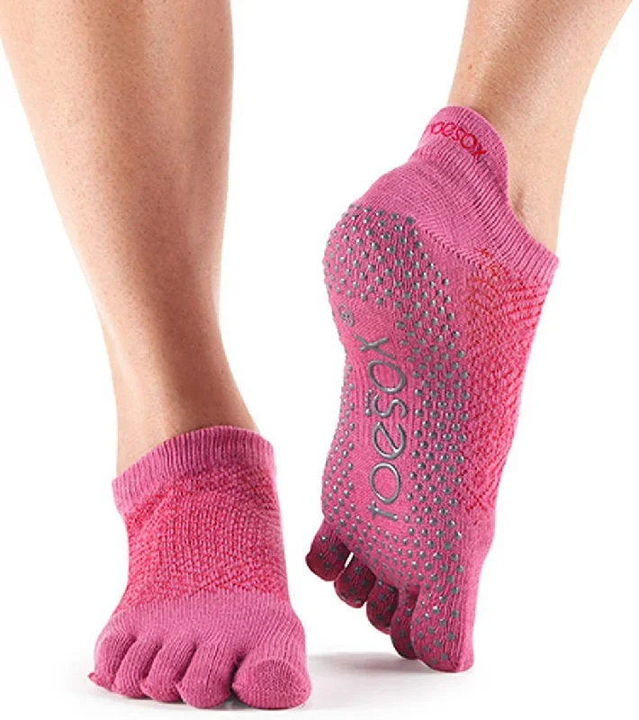 Toesox Low Rise Full-Toe Yoga Grip Socks Ruby