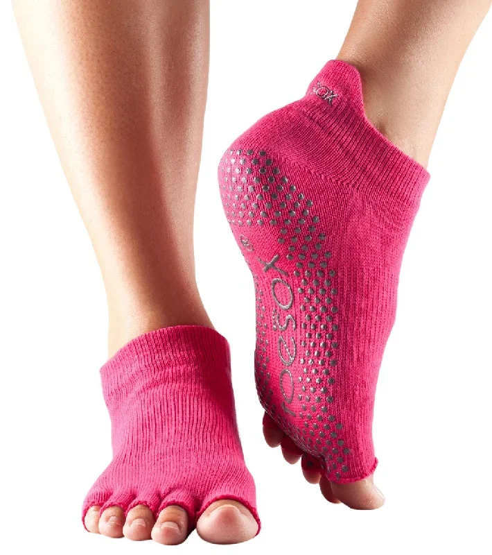 Toesox Low Rise Half-Toe Yoga Grip Socks Fuchsia